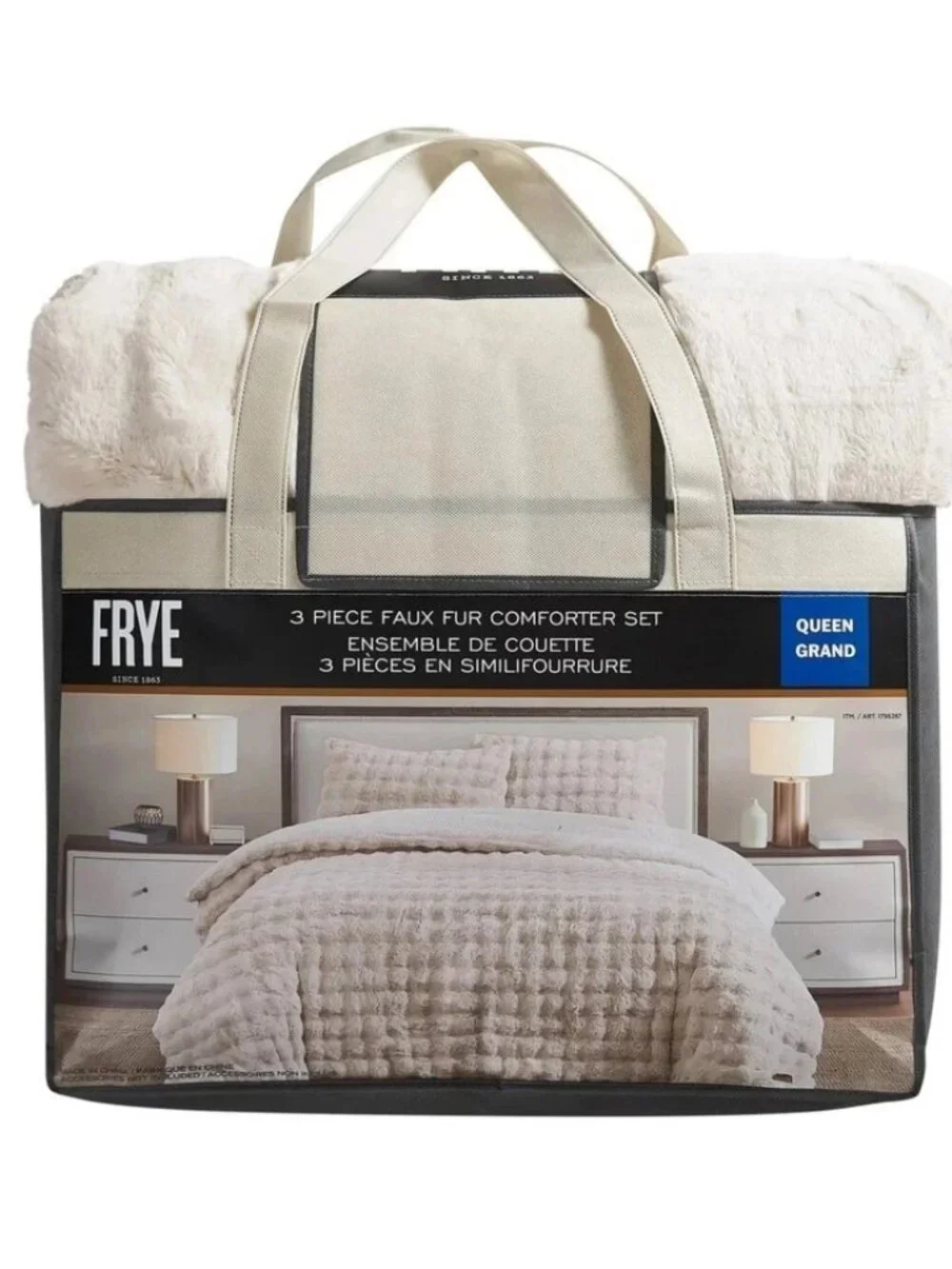 FRYE QUEEN Luxury Bubble Faux Fur Comforter 3 Piece Set, NWT